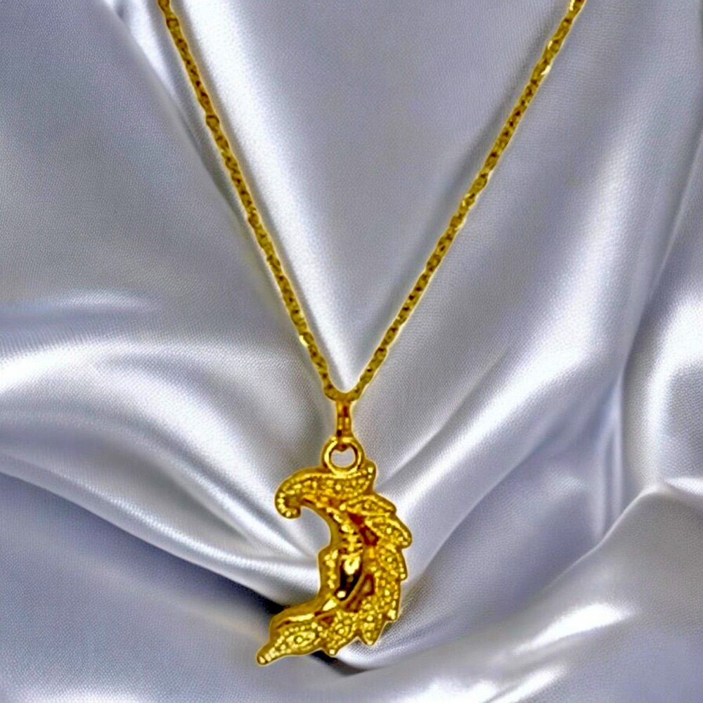 Gold Crescent Moon Necklace with a intricate Design